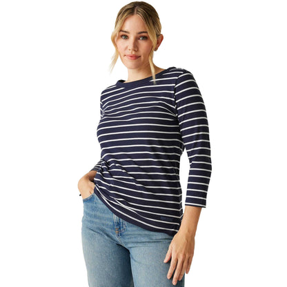 Navy-White - Lifestyle - Regatta Womens-Ladies Baylette II Striped T-Shirt