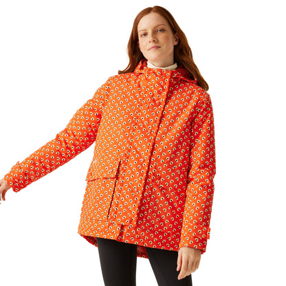 Red - Side - Regatta Womens-Ladies Orla Kiely Clover Mid Length Waterproof Jacket