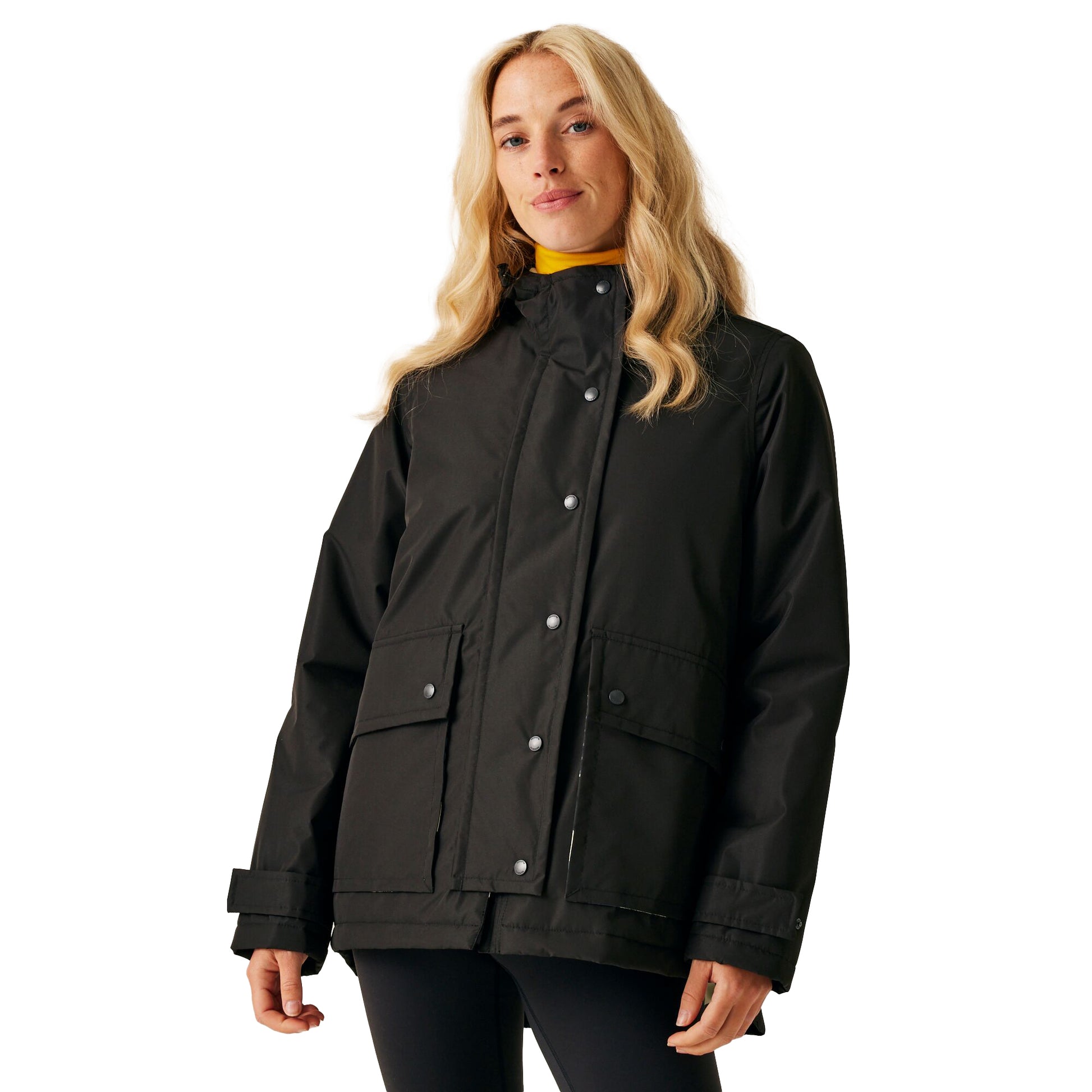 Black-Grey - Side - Regatta Womens-Ladies Orla Kiely Rain Cloud Mid Length Waterproof Jacket