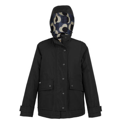 Black-Grey - Front - Regatta Womens-Ladies Orla Kiely Rain Cloud Mid Length Waterproof Jacket