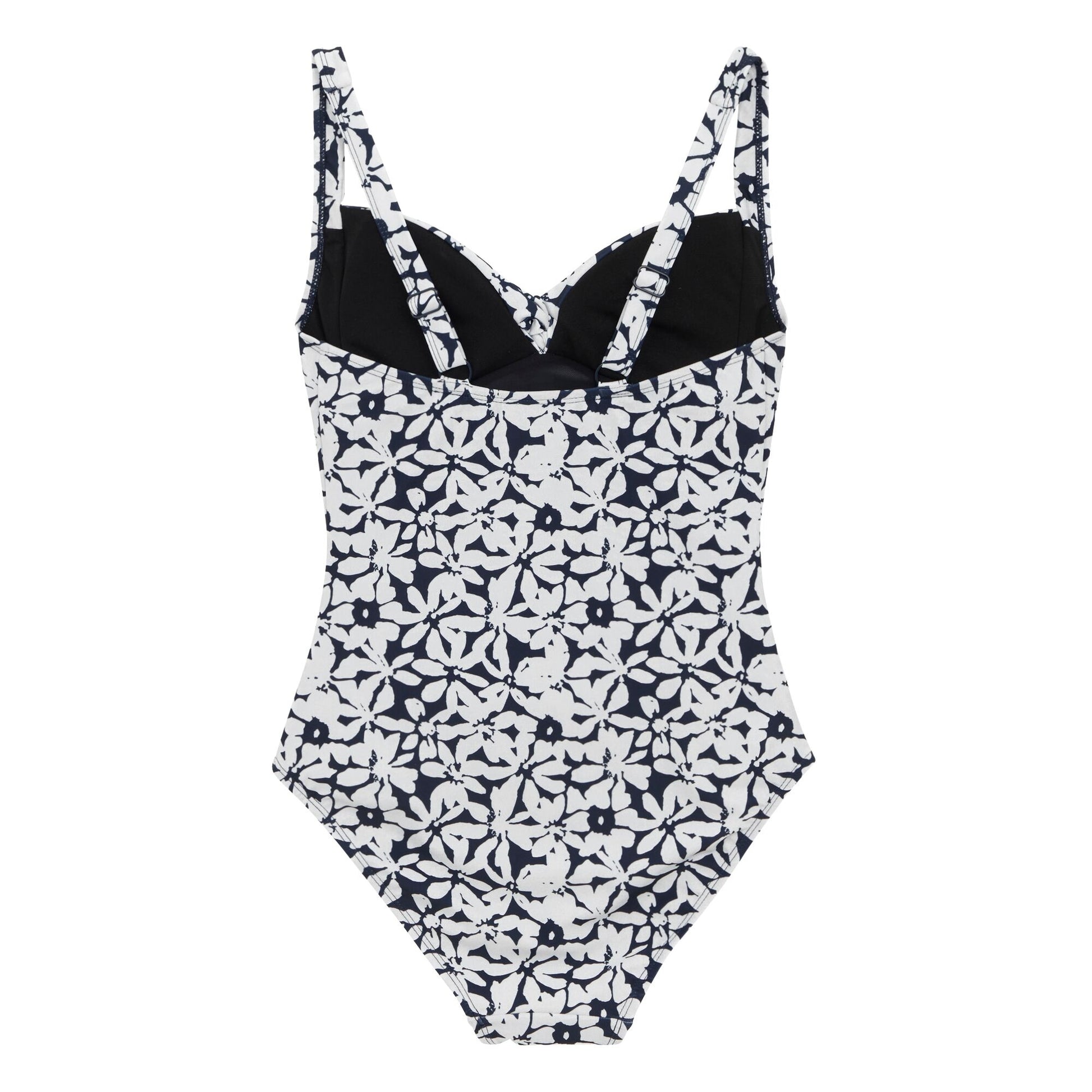 Navy-White - Back - Regatta Womens-Ladies Sakari Large Floral Tummy Control One Piece Swimsuit