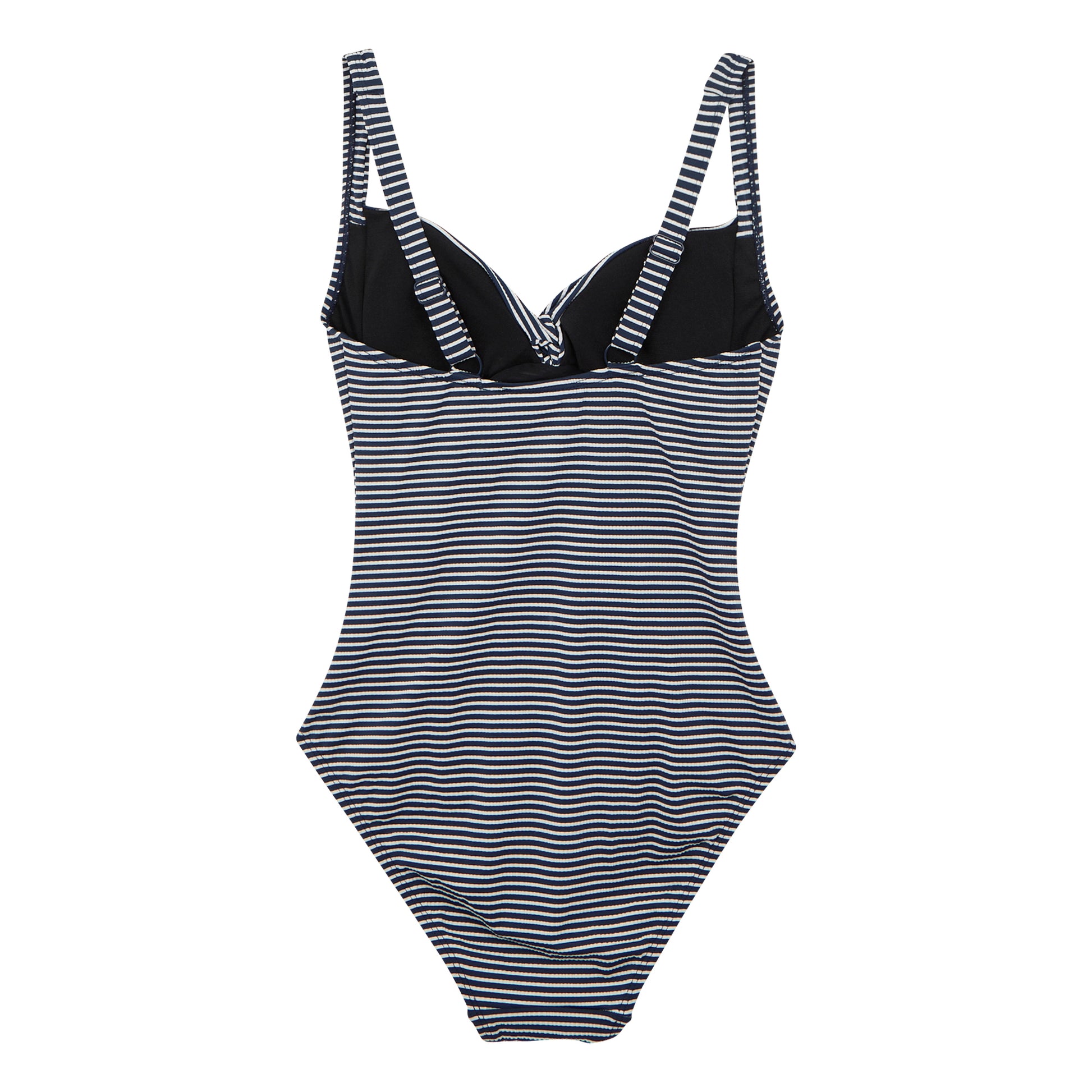 Navy-White - Back - Regatta Womens-Ladies Stripe Seersucker Tummy Control One Piece Swimsuit