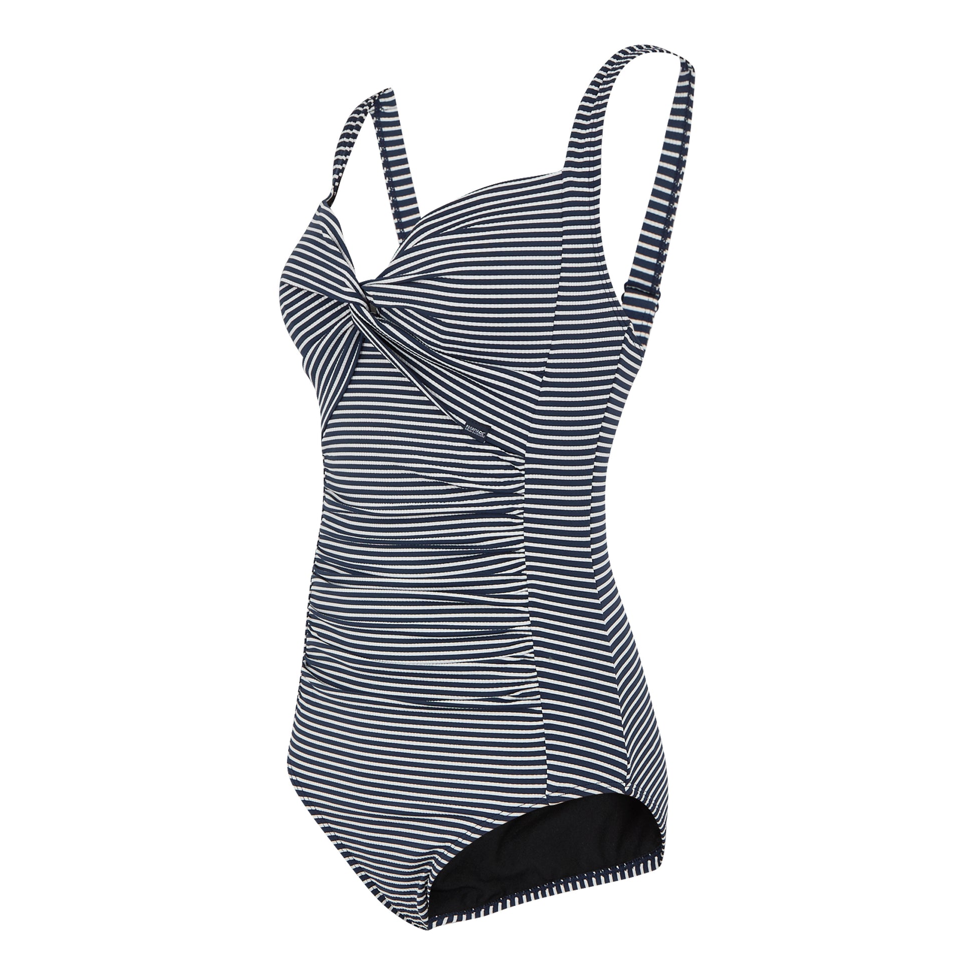Navy-White - Side - Regatta Womens-Ladies Stripe Seersucker Tummy Control One Piece Swimsuit