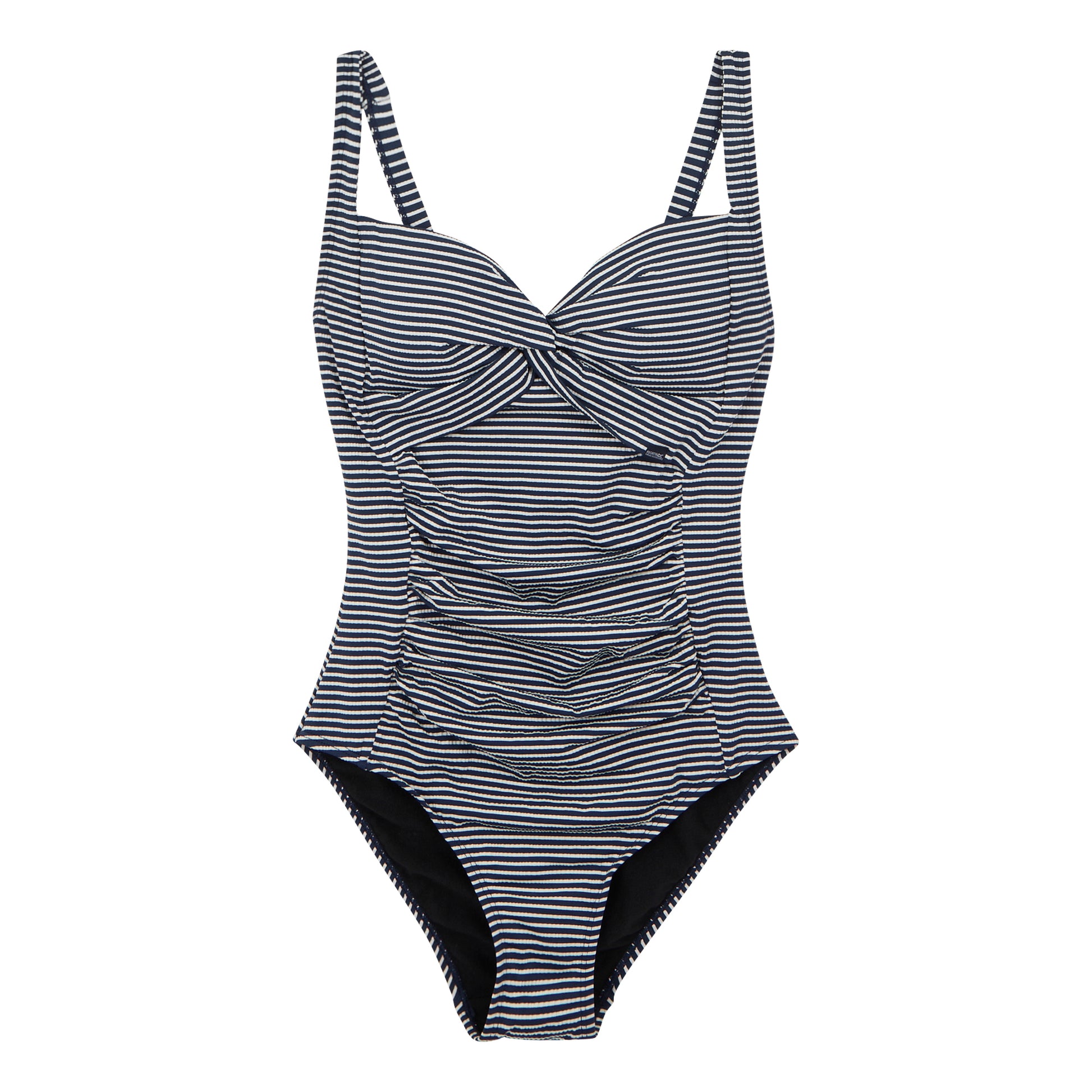 Navy-White - Front - Regatta Womens-Ladies Stripe Seersucker Tummy Control One Piece Swimsuit