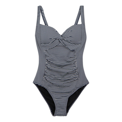 Navy-White - Front - Regatta Womens-Ladies Stripe Seersucker Tummy Control One Piece Swimsuit