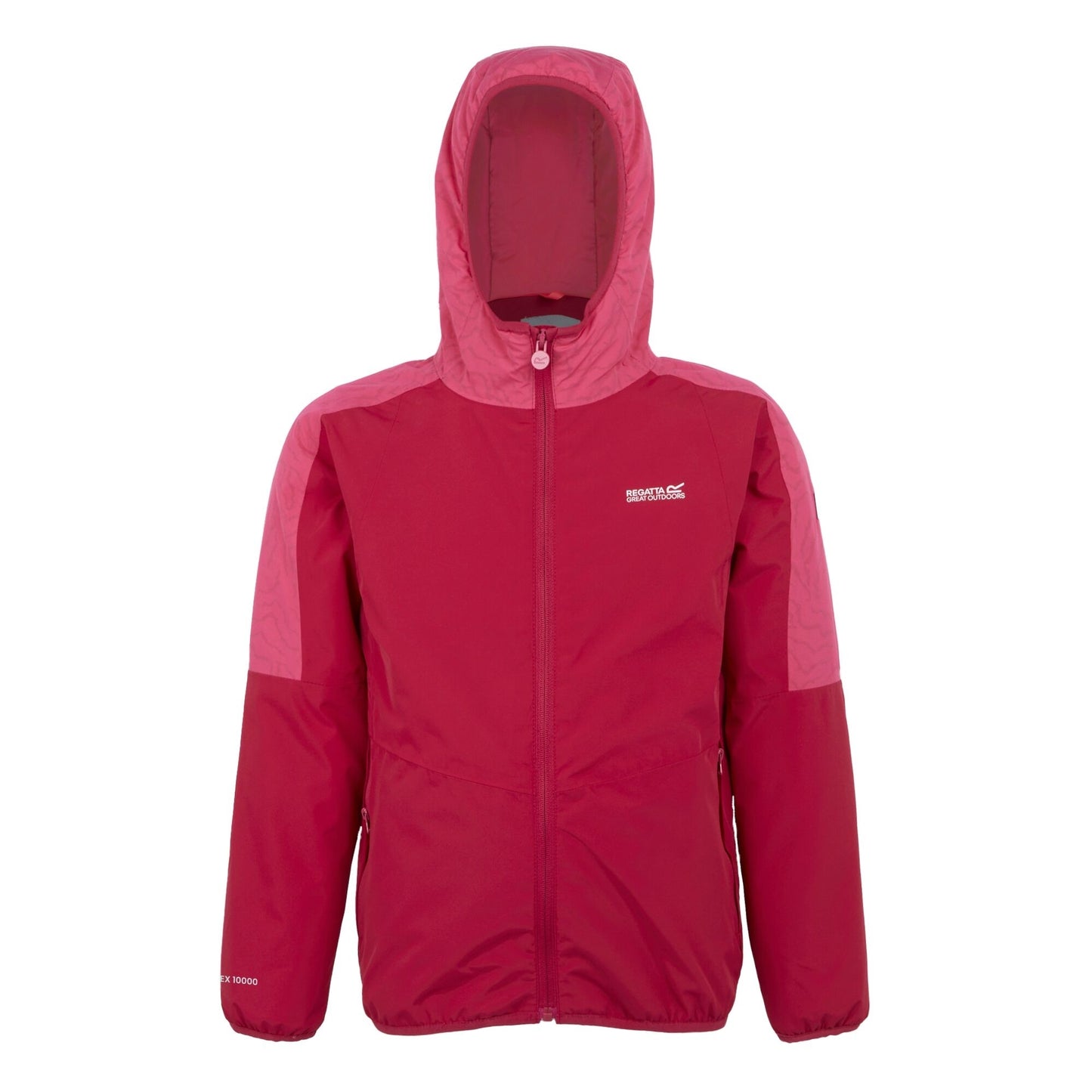 Deep Pink-Hot Pink - Front - Regatta Childrens-Kids Volcanics VIII Terrain Print Reflective Jacket