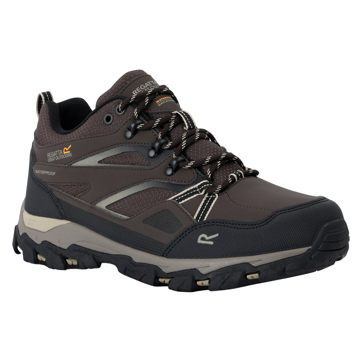 Peat-Gold Fawn - Front - Regatta Mens Holcombe 3 Low Walking Boots
