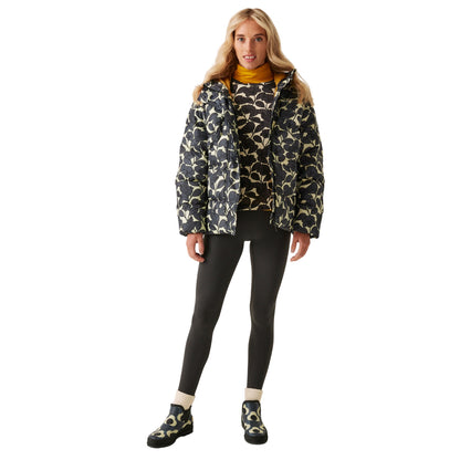 Grey - Side - Regatta Womens-Ladies Orla Kiely Birdy Quilted Oversized Jacket