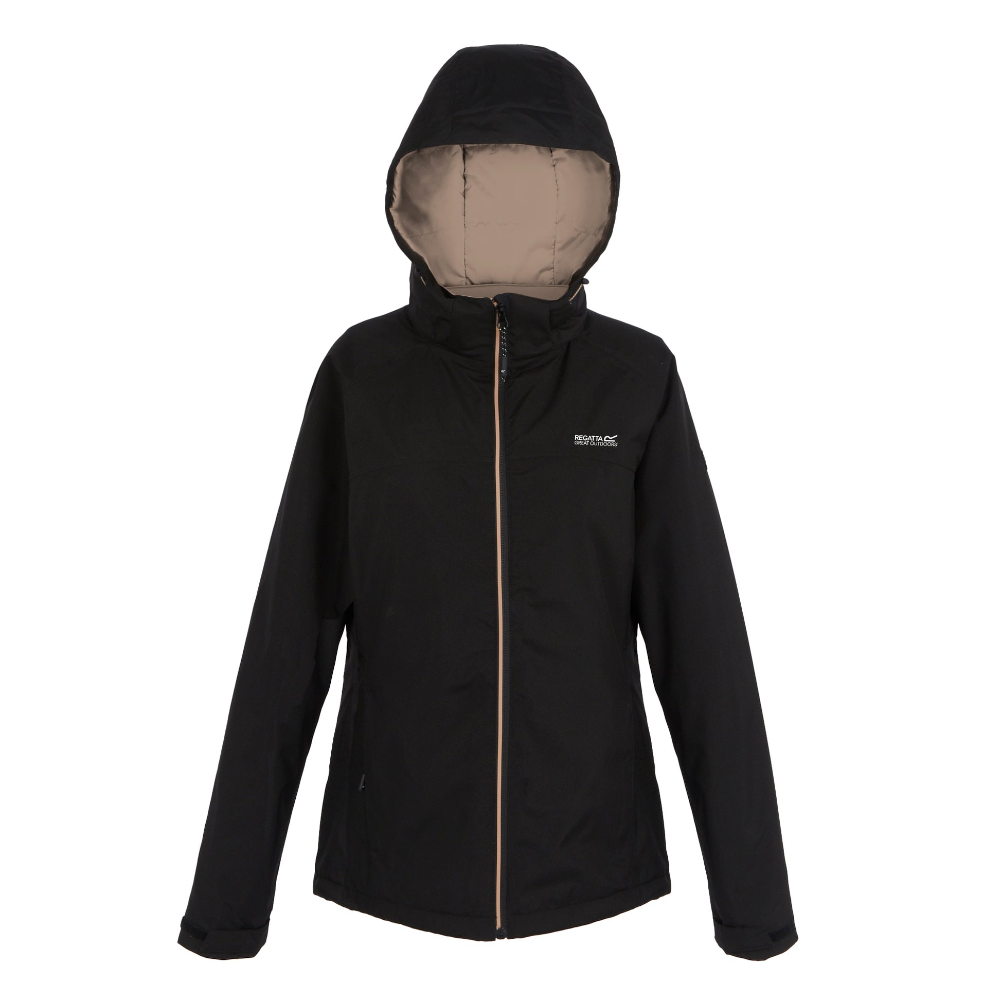 Black-Warm Taupe - Front - Regatta Womens-Ladies Frelton Waterproof Jacket