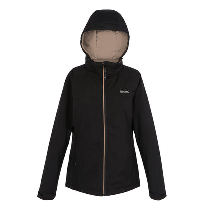 Black-Warm Taupe - Front - Regatta Womens-Ladies Frelton Waterproof Jacket