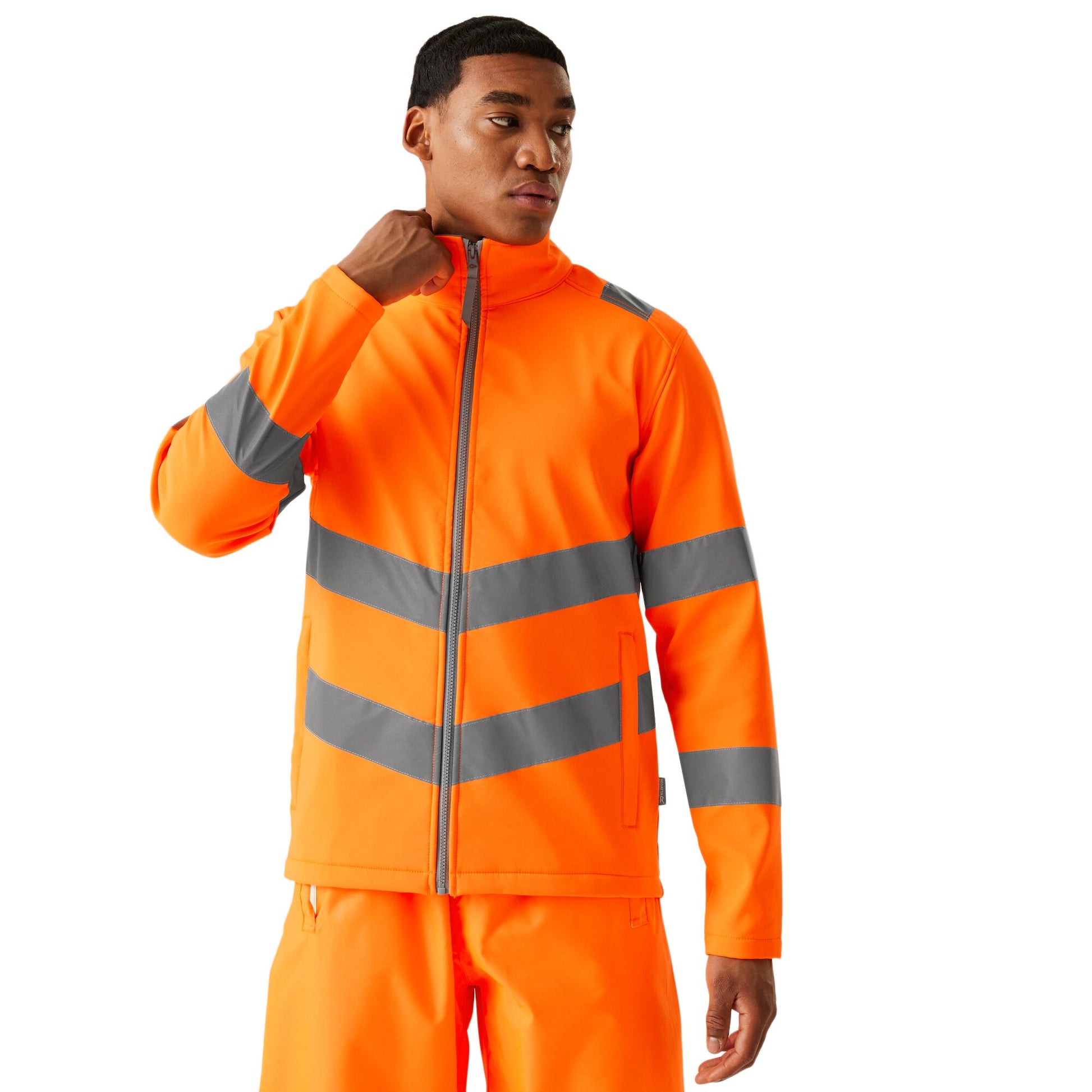 Orange - Side - Regatta Professional Mens 2 Layer Hi-Vis Soft Shell Jacket