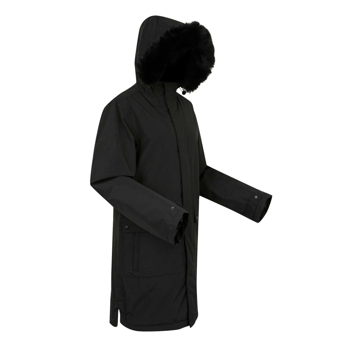 Black - Side - Regatta Womens-Ladies Faux Fur Trim Parka