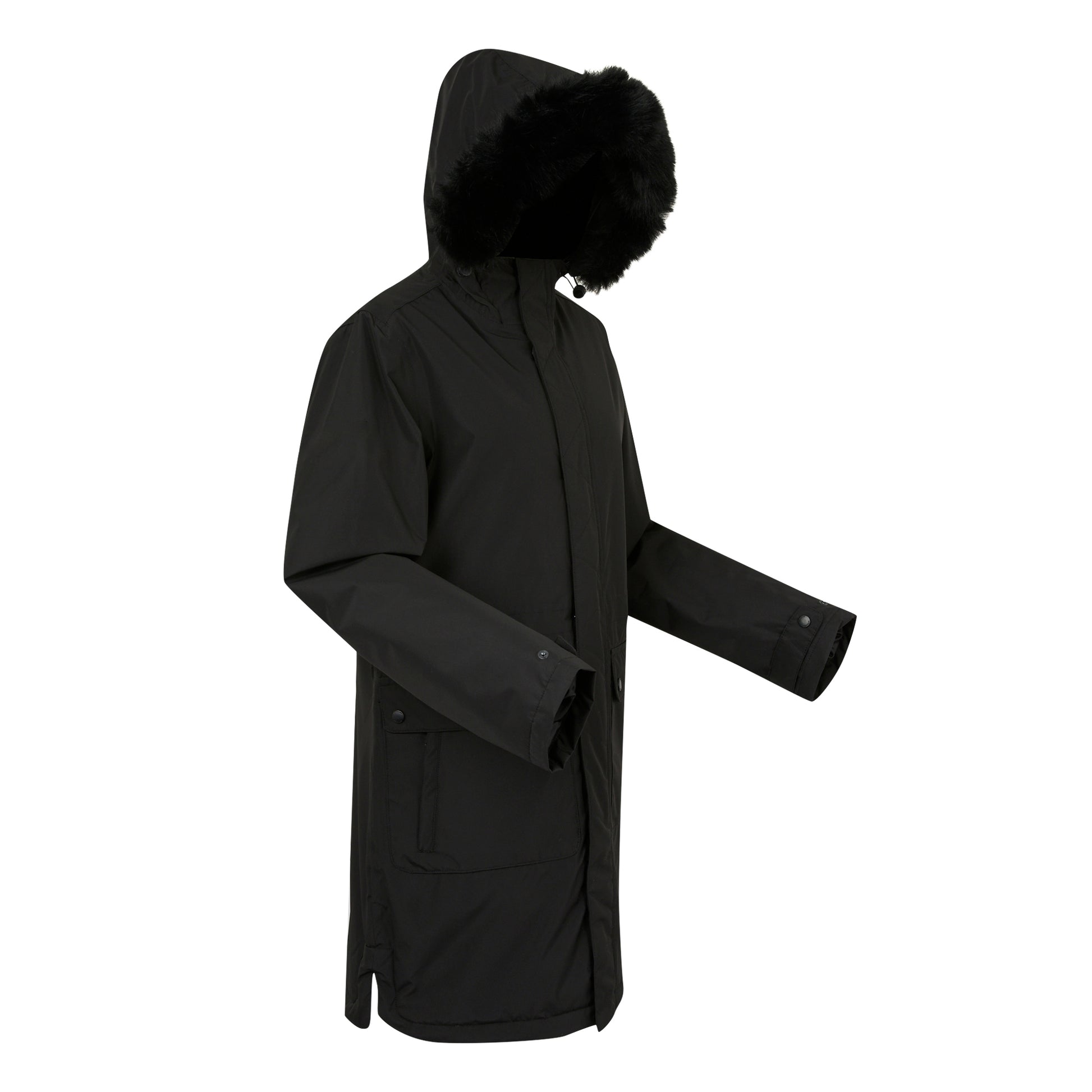 Black - Side - Regatta Womens-Ladies Faux Fur Trim Parka