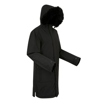 Black - Side - Regatta Womens-Ladies Faux Fur Trim Parka