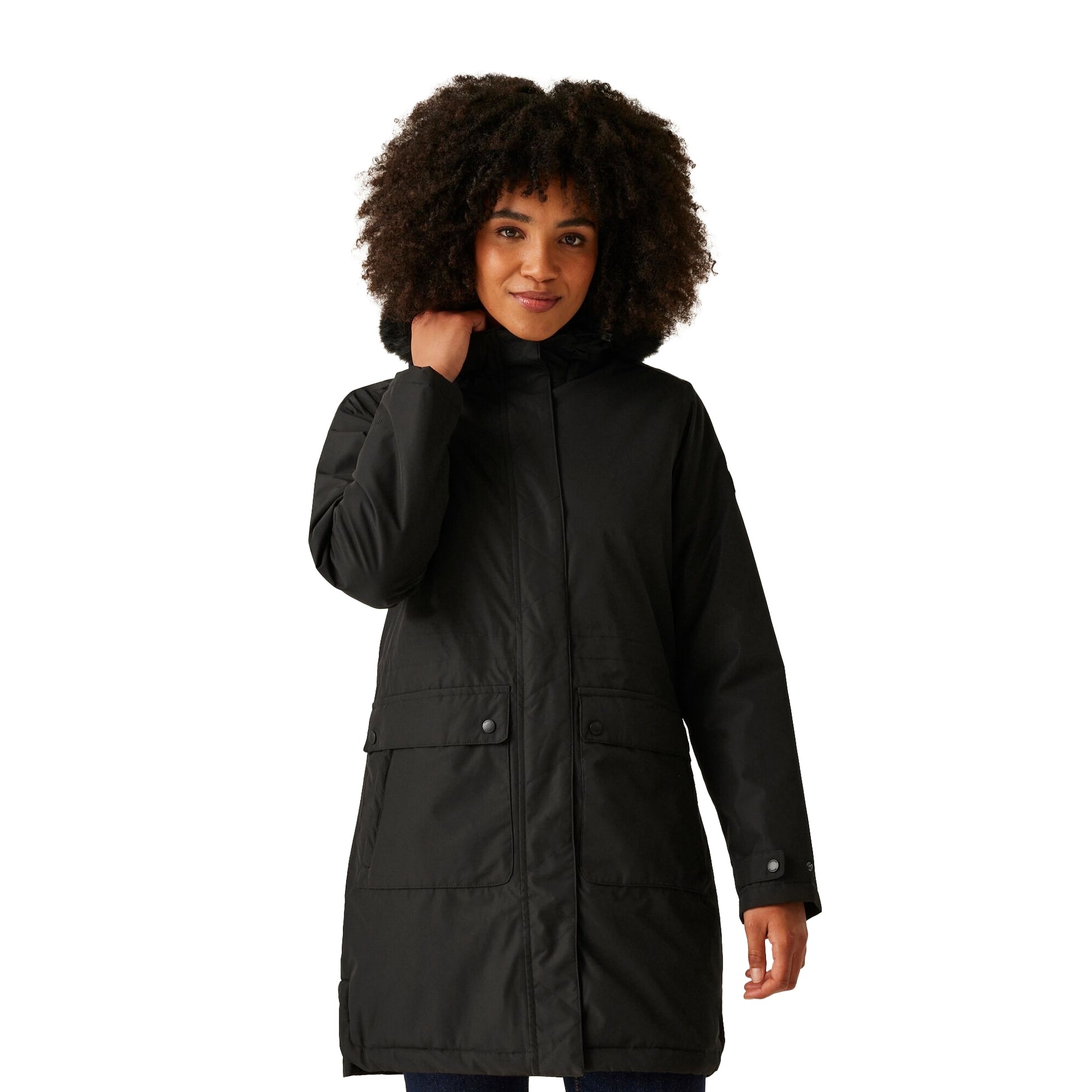Black - Pack Shot - Regatta Womens-Ladies Faux Fur Trim Parka