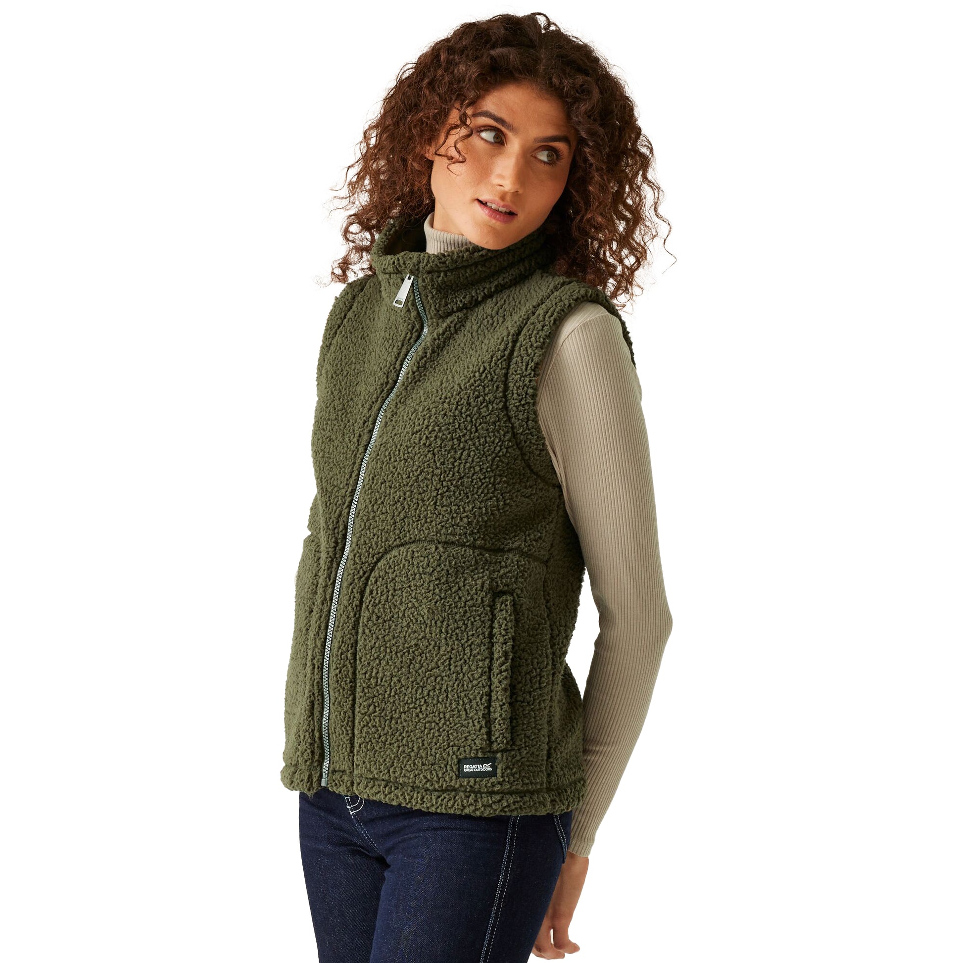 Dark Khaki - Side - Regatta Womens-Ladies Calmry Borg Fleece Lined Gilet