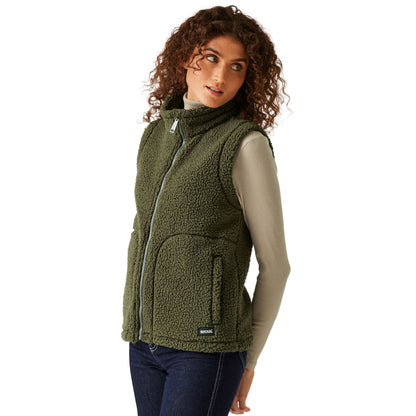 Dark Khaki - Side - Regatta Womens-Ladies Calmry Borg Fleece Lined Gilet