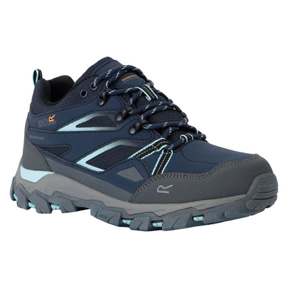 Navy-Aruba Blue - Front - Regatta Womens-Ladies Holcombe III Low Walking Shoes