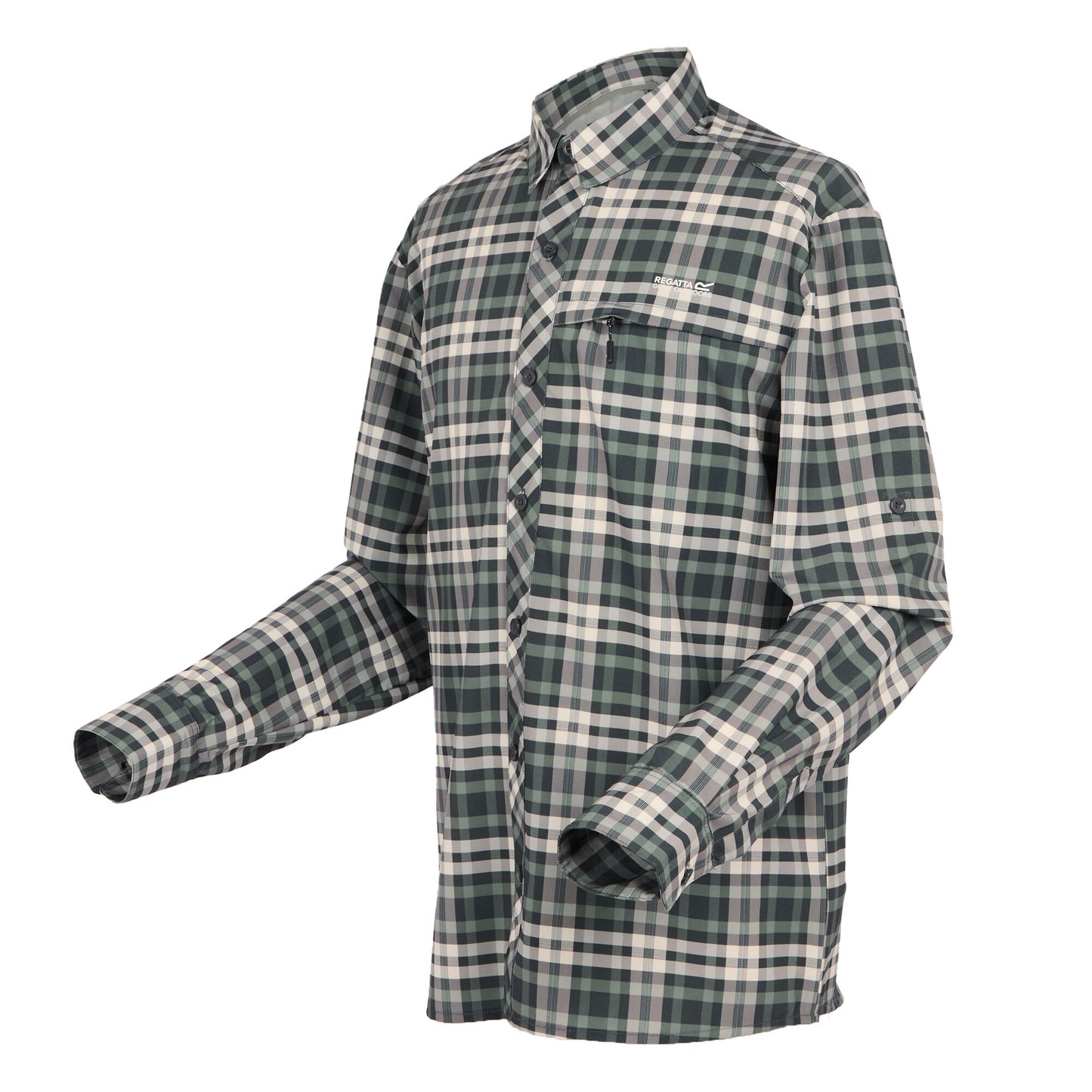 Agave Green - Side - Regatta Mens Checked Packaway Long-Sleeved Travel Shirt
