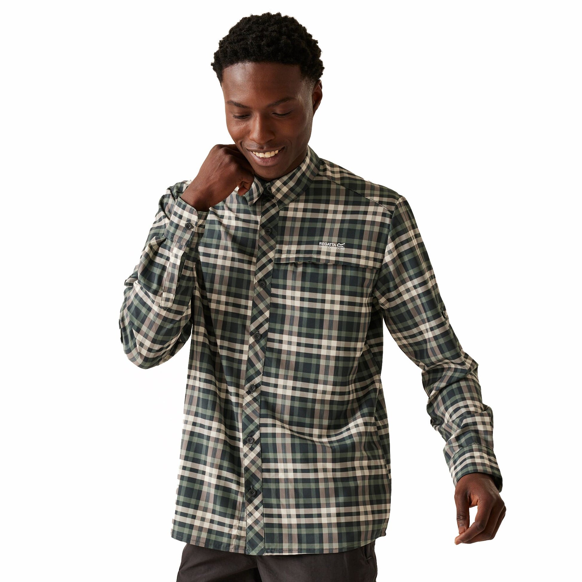 Agave Green - Lifestyle - Regatta Mens Checked Packaway Long-Sleeved Travel Shirt