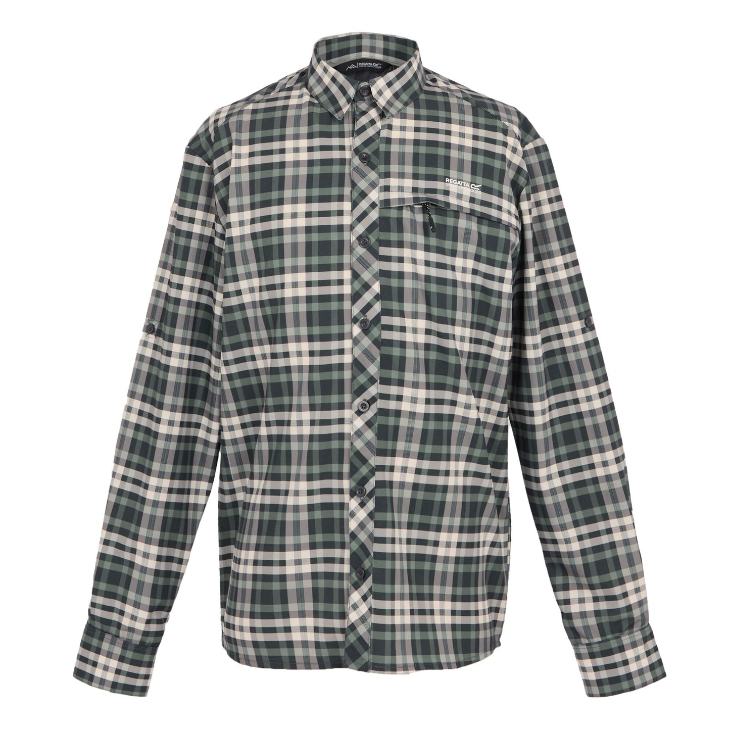Agave Green - Front - Regatta Mens Checked Packaway Long-Sleeved Travel Shirt