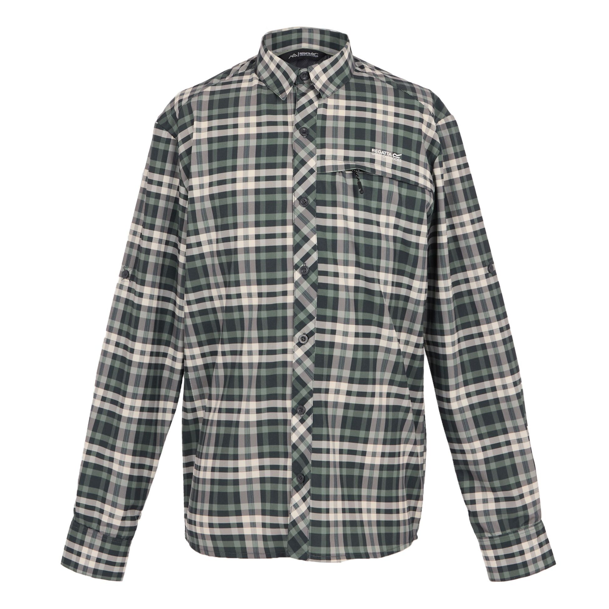 Agave Green - Front - Regatta Mens Checked Packaway Long-Sleeved Travel Shirt