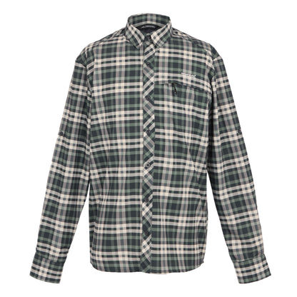 Agave Green - Front - Regatta Mens Checked Packaway Long-Sleeved Travel Shirt