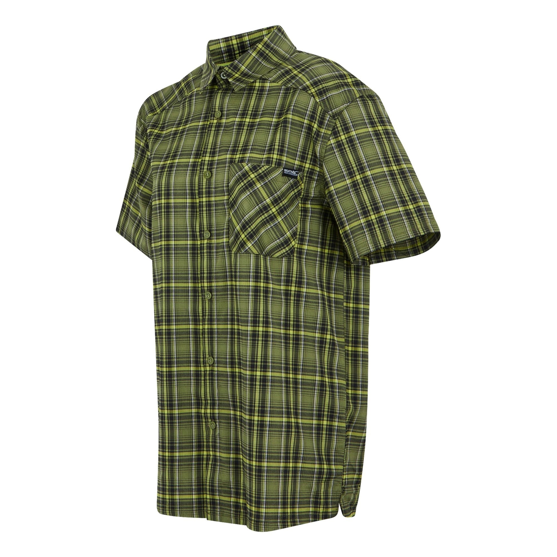 Nephrite Green-Black - Side - Regatta Mens Begarno Checked Short-Sleeved Shirt