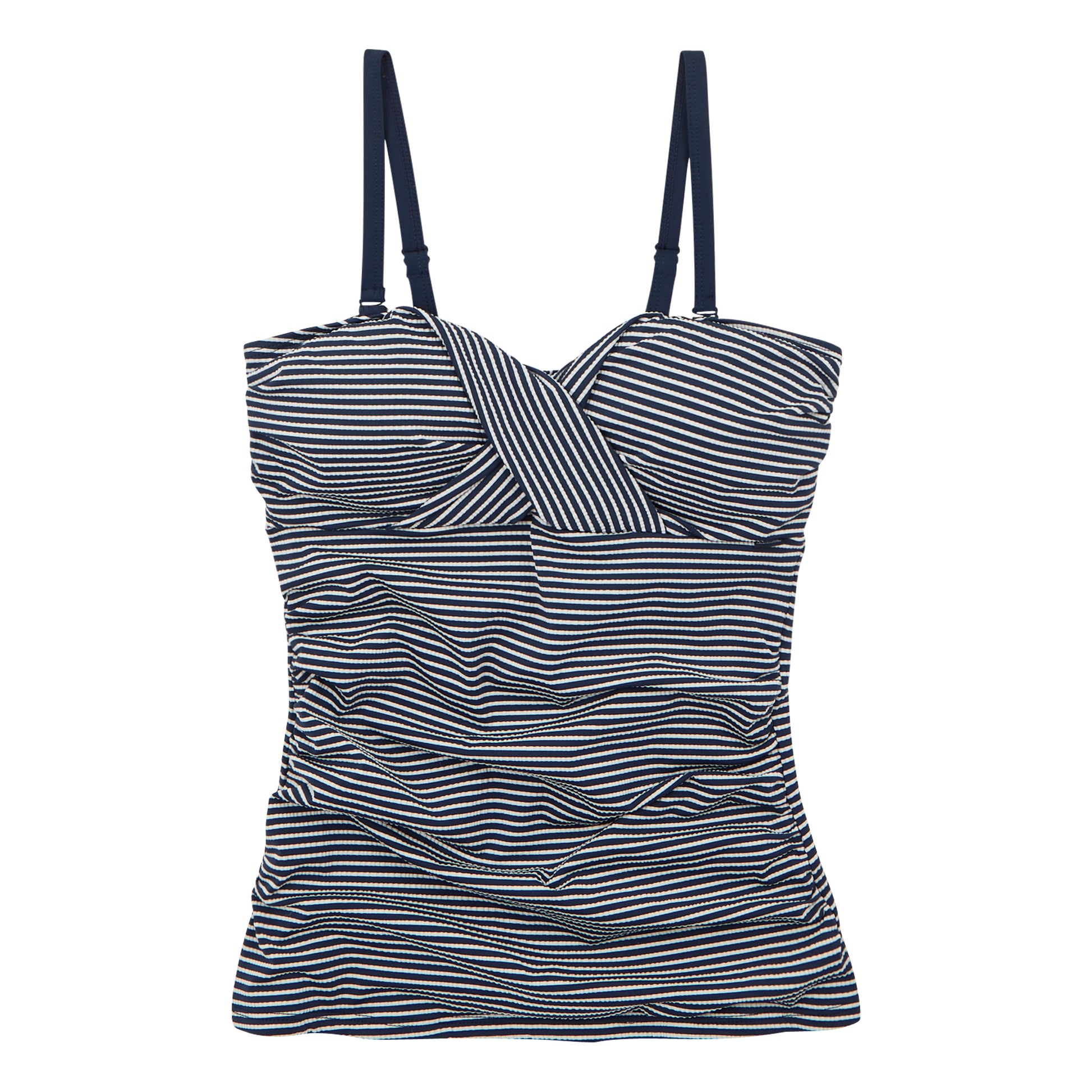 Navy-White - Front - Regatta Womens-Ladies Aceana III Seeksucker Tankini Top