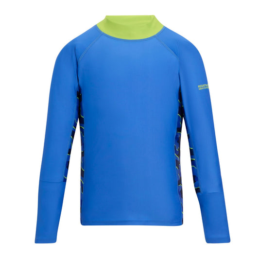 Sonic Blue - Front - Regatta Childrens-Kids Hoku II Camo Swim Top