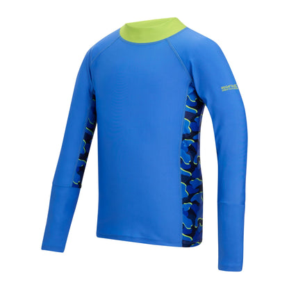 Sonic Blue - Side - Regatta Childrens-Kids Hoku II Camo Swim Top