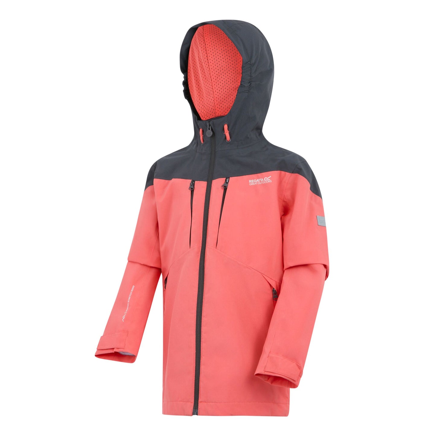 Peach Bloom-Seal Grey - Side - Regatta Childrens-Kids Highton VI Waterproof Jacket