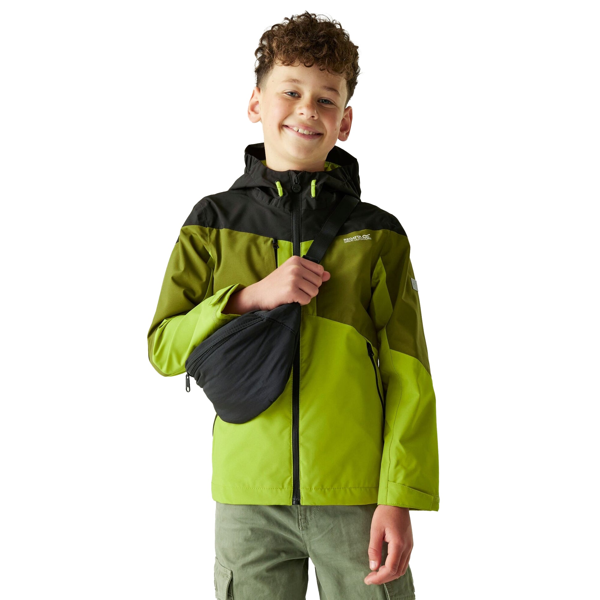 Grenoble Green-Nephrite Green-Black-Wild Lime - Lifestyle - Regatta Childrens-Kids Highton VI Waterproof Jacket