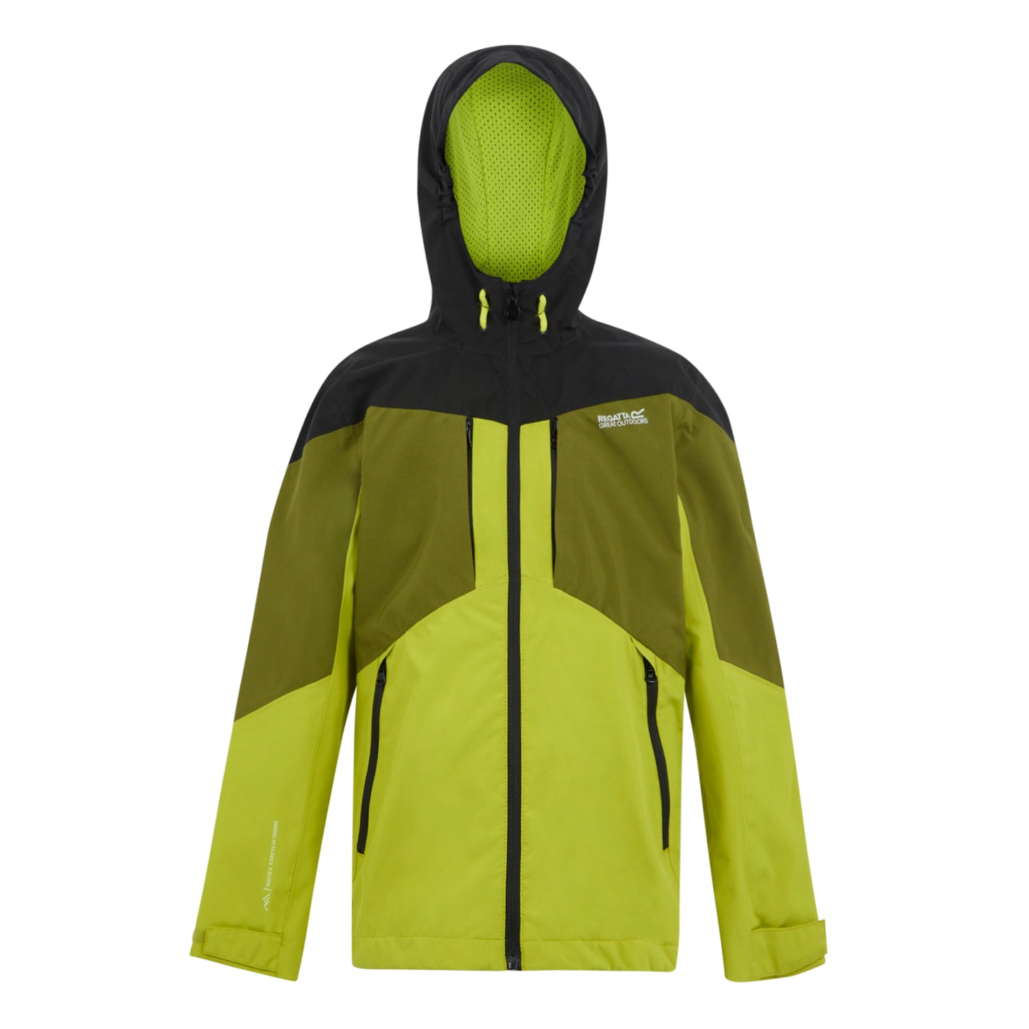 Grenoble Green-Nephrite Green-Black-Wild Lime - Front - Regatta Childrens-Kids Highton VI Waterproof Jacket