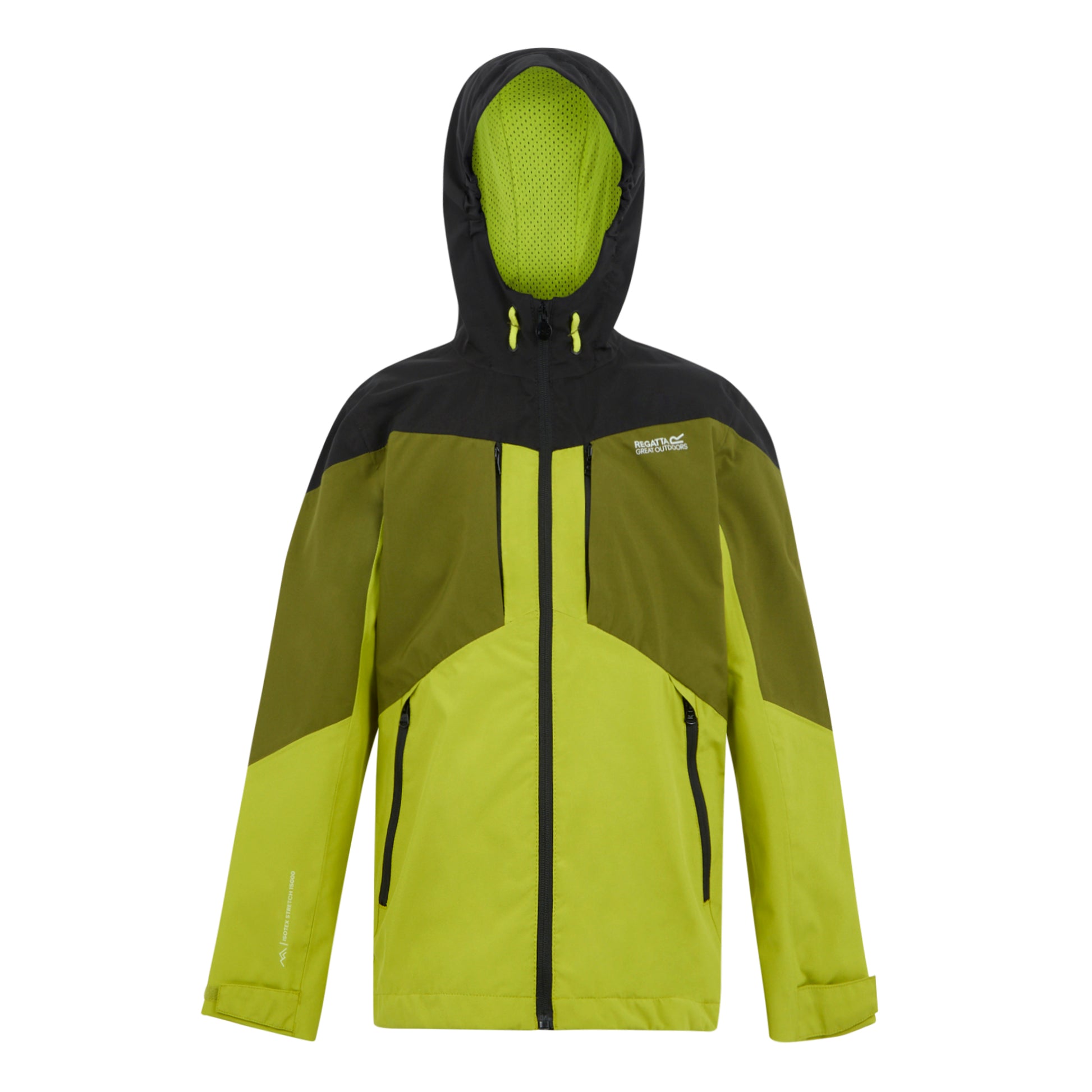 Grenoble Green-Nephrite Green-Black-Wild Lime - Front - Regatta Childrens-Kids Highton VI Waterproof Jacket