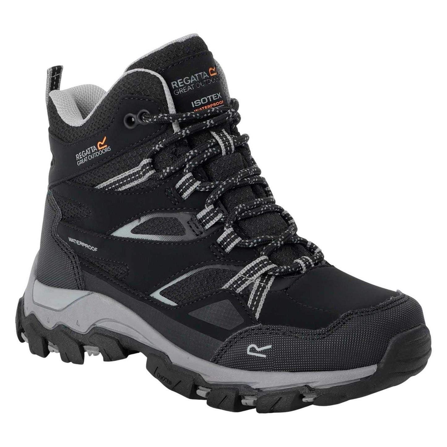 Black-Dark Steel - Front - Regatta Childrens-Kids Holcombe III Walking Boots