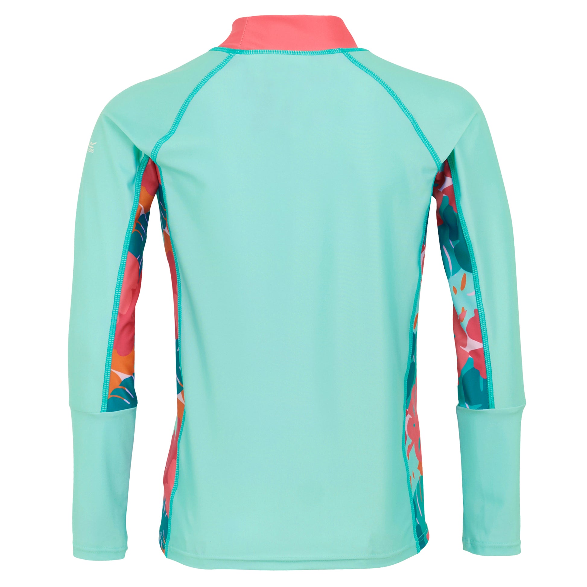 Aruba Blue-Peach Bloom-Tropical - Back - Regatta Childrens-Kids Hoku II Tropical Leaves Swim Top
