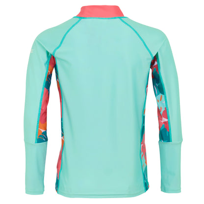 Aruba Blue-Peach Bloom-Tropical - Back - Regatta Childrens-Kids Hoku II Tropical Leaves Swim Top