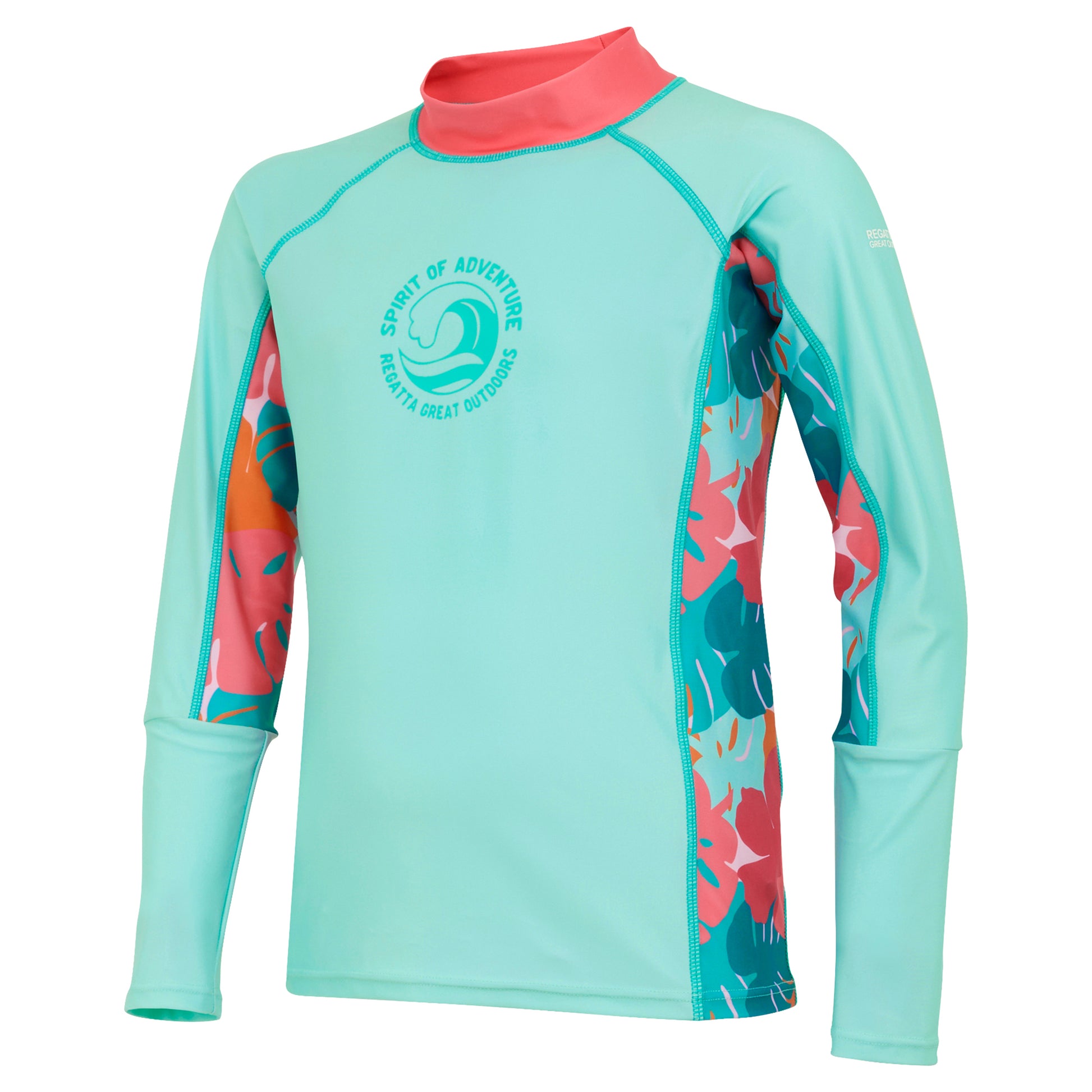 Aruba Blue-Peach Bloom-Tropical - Side - Regatta Childrens-Kids Hoku II Tropical Leaves Swim Top