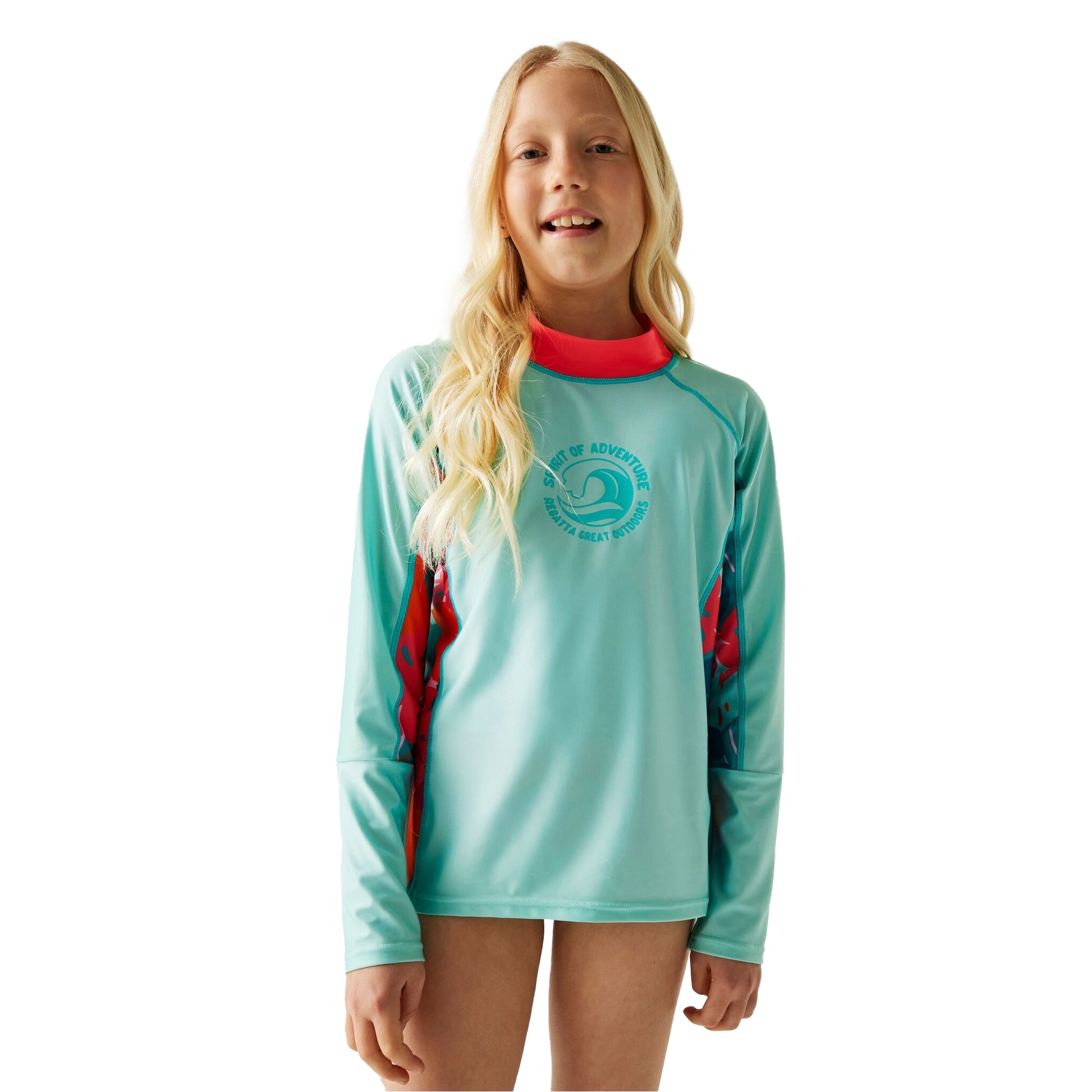 Aruba Blue-Peach Bloom-Tropical - Lifestyle - Regatta Childrens-Kids Hoku II Tropical Leaves Swim Top
