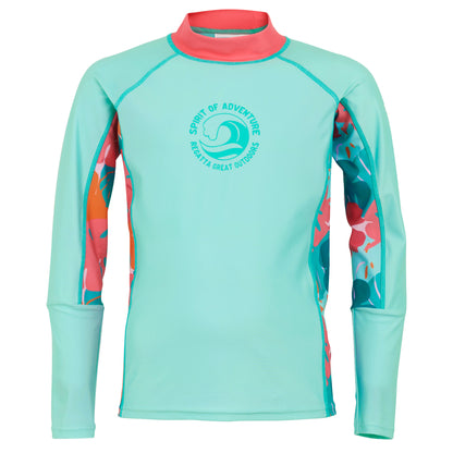 Aruba Blue-Peach Bloom-Tropical - Front - Regatta Childrens-Kids Hoku II Tropical Leaves Swim Top