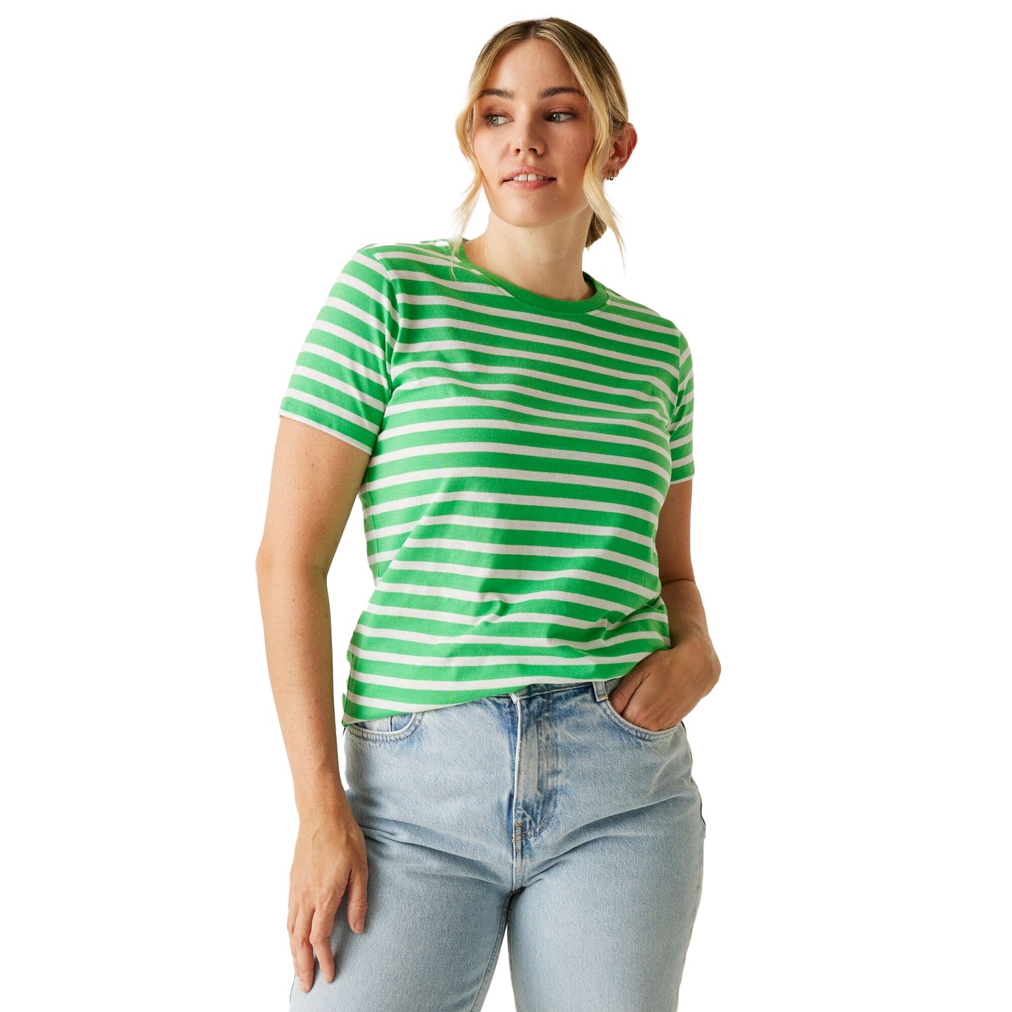 Island Green-White - Lifestyle - Regatta Womens-Ladies Bayletta Striped T-Shirt