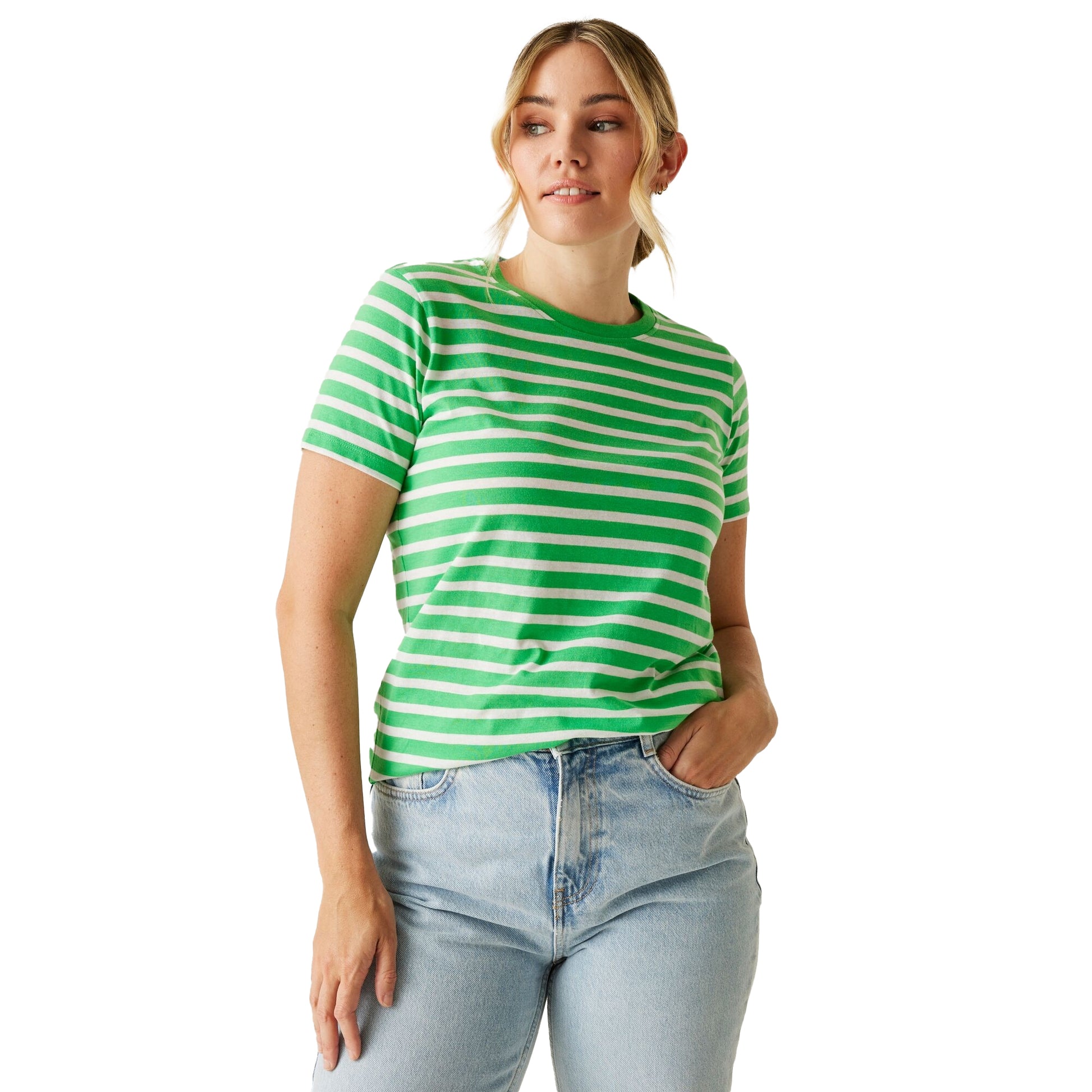 Island Green-White - Lifestyle - Regatta Womens-Ladies Bayletta Striped T-Shirt