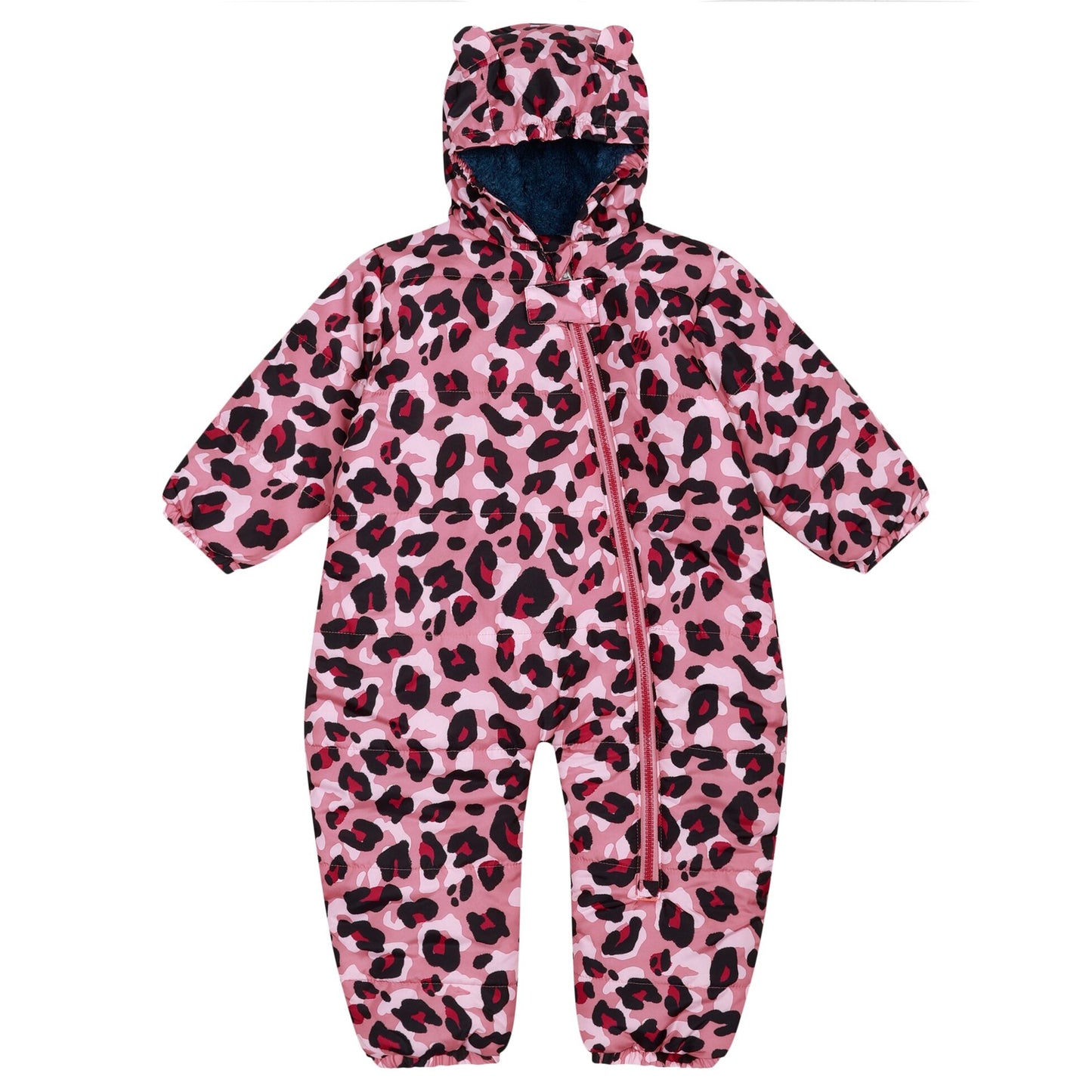 Dusty Rose - Front - Regatta Baby Bambino Cheetah Print Snowsuit