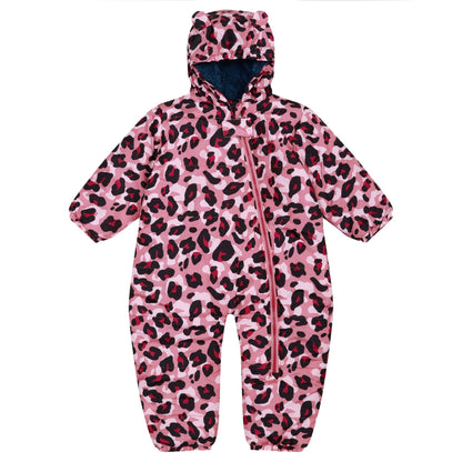 Dusty Rose - Front - Regatta Baby Bambino Cheetah Print Snowsuit