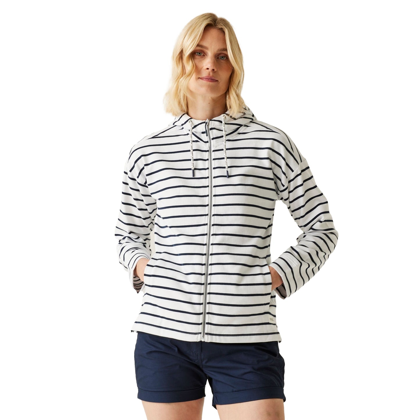 White-Navy - Lifestyle - Regatta Womens-Ladies Bayletta II Striped Full Zip Hoodie