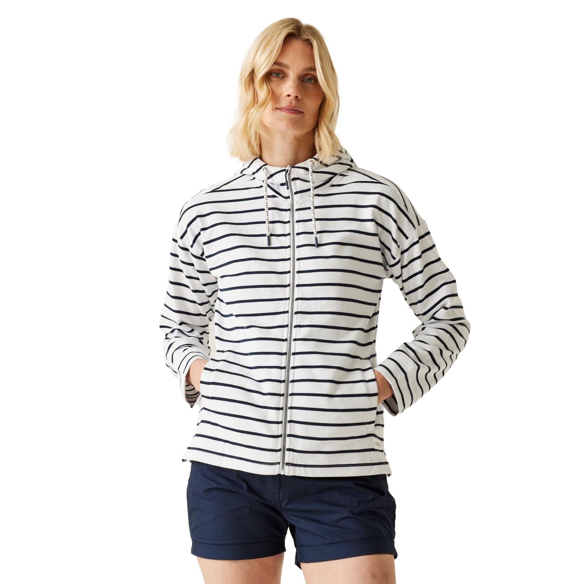 White-Navy - Lifestyle - Regatta Womens-Ladies Bayletta II Striped Full Zip Hoodie