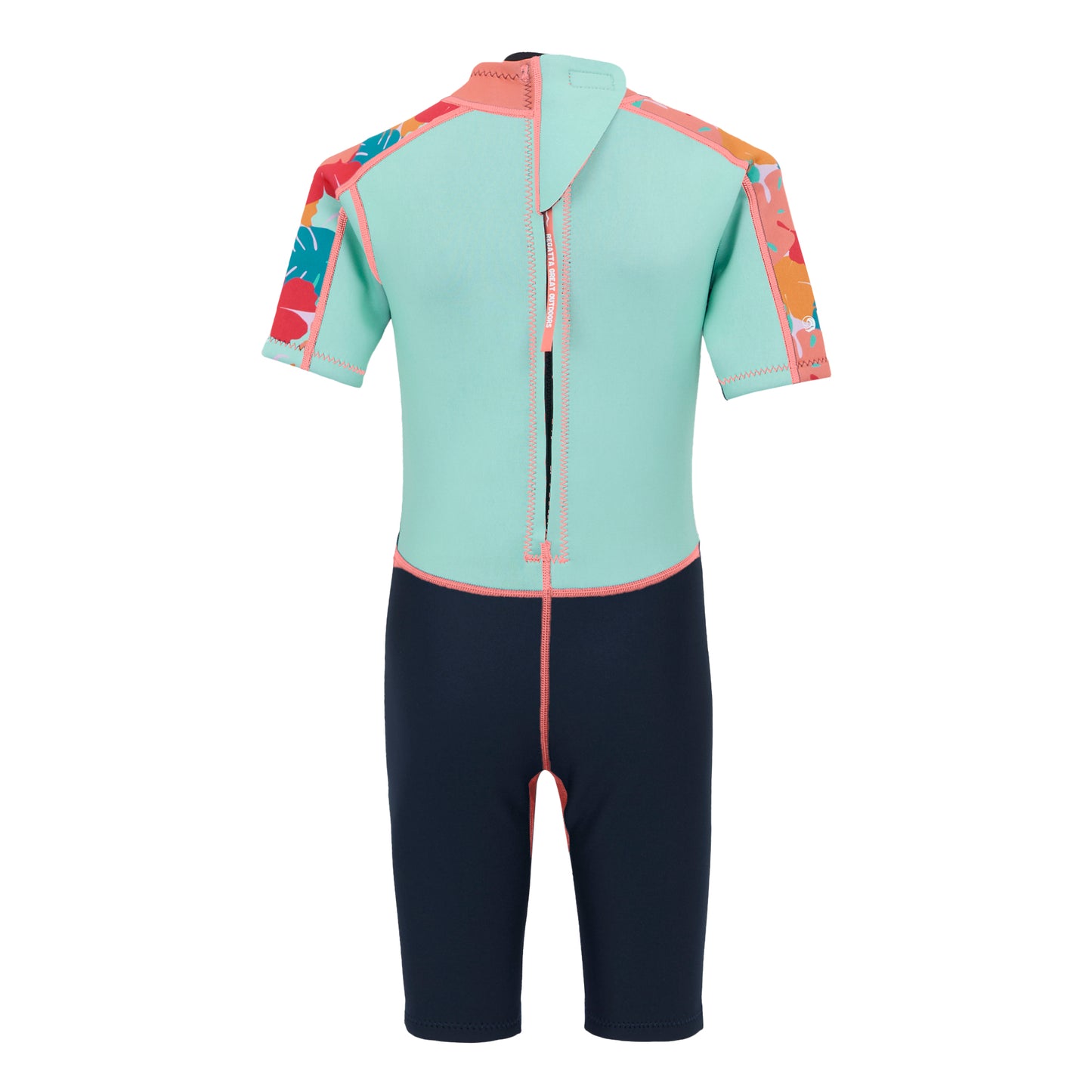 Aruba Blue-Navy - Back - Regatta Childrens-Kids Tropical Leaves Wetsuit