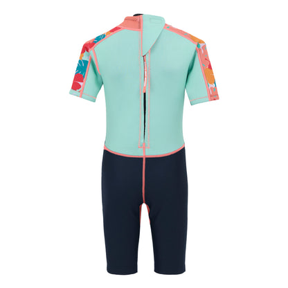 Aruba Blue-Navy - Back - Regatta Childrens-Kids Tropical Leaves Wetsuit