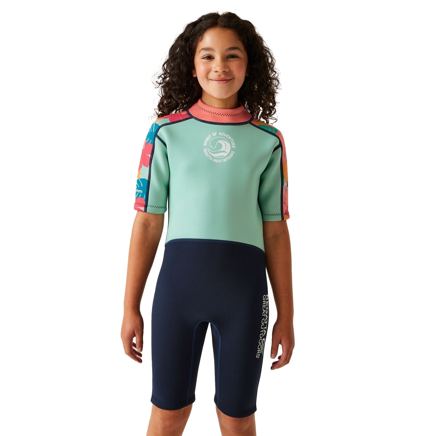 Aruba Blue-Navy - Lifestyle - Regatta Childrens-Kids Tropical Leaves Wetsuit